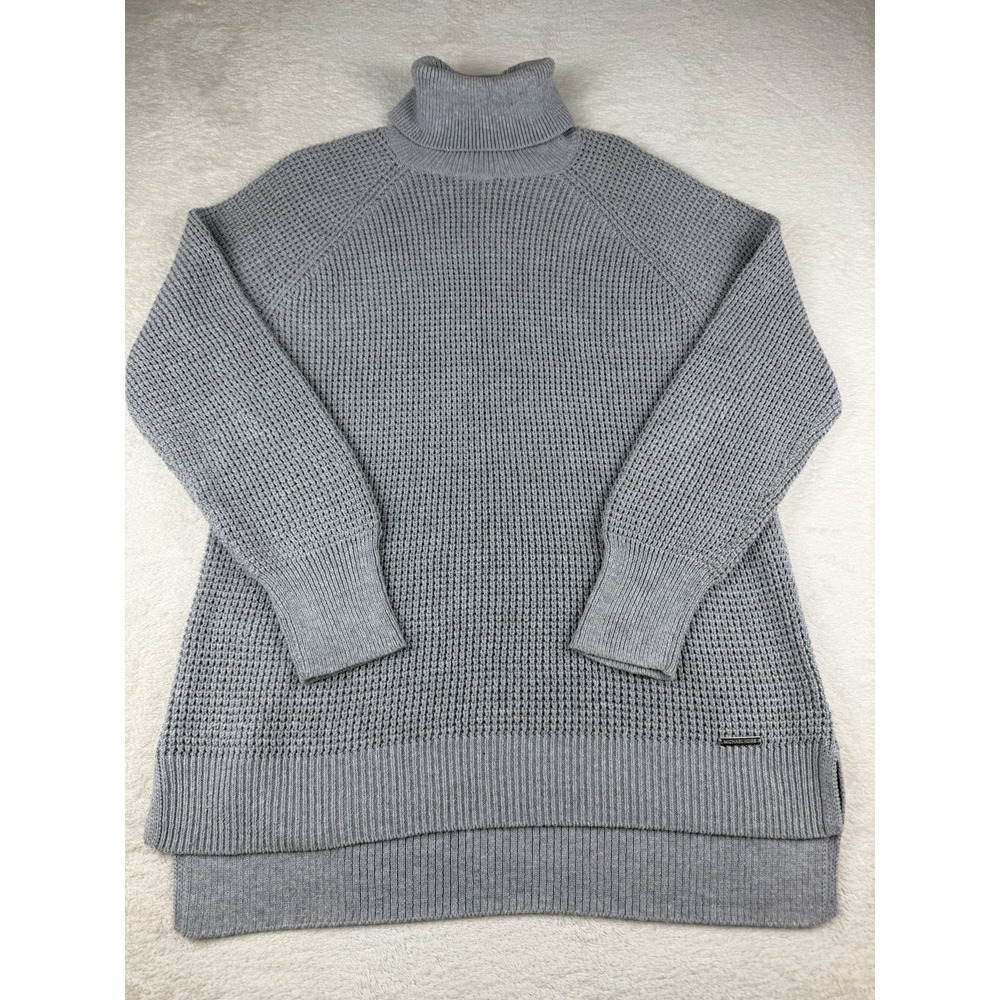 Michael Kors Solid Gray Ribbed Knit Turtleneck‎ Long Sleeve Sweater Women Medium
